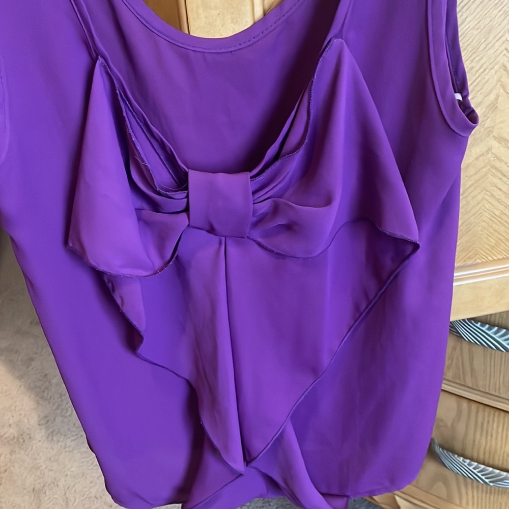 Coveted clothing purple bow back silky tank size large